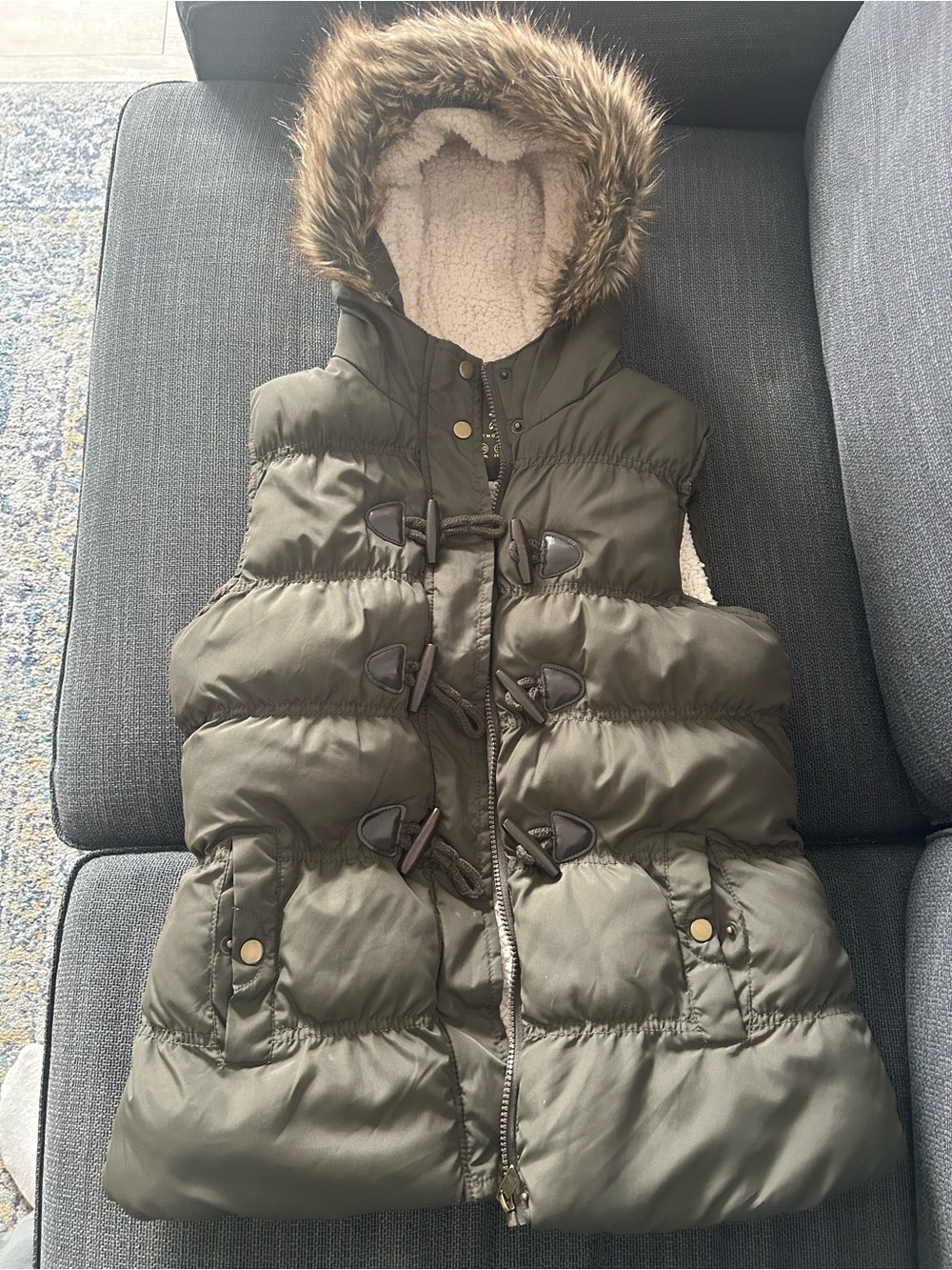 Puffer Vest with Faux Fur Hood